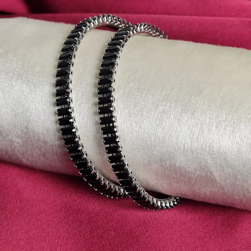 Silver Black Cut Bangles